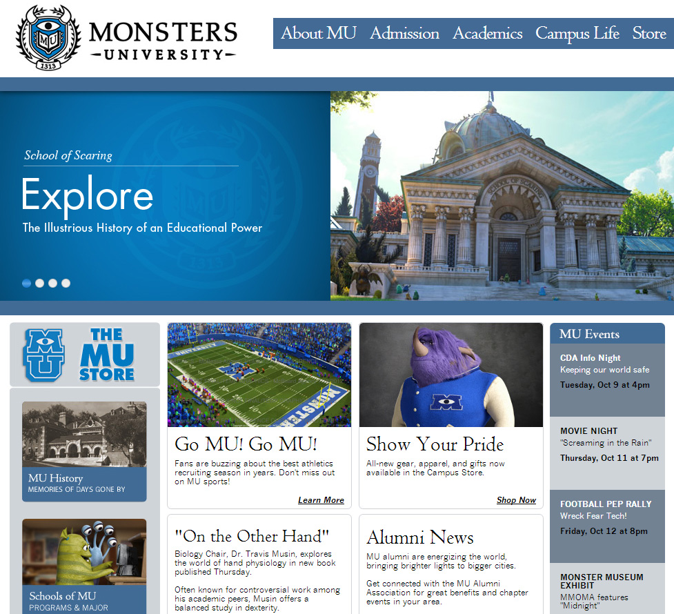 Monsters University, Official Website